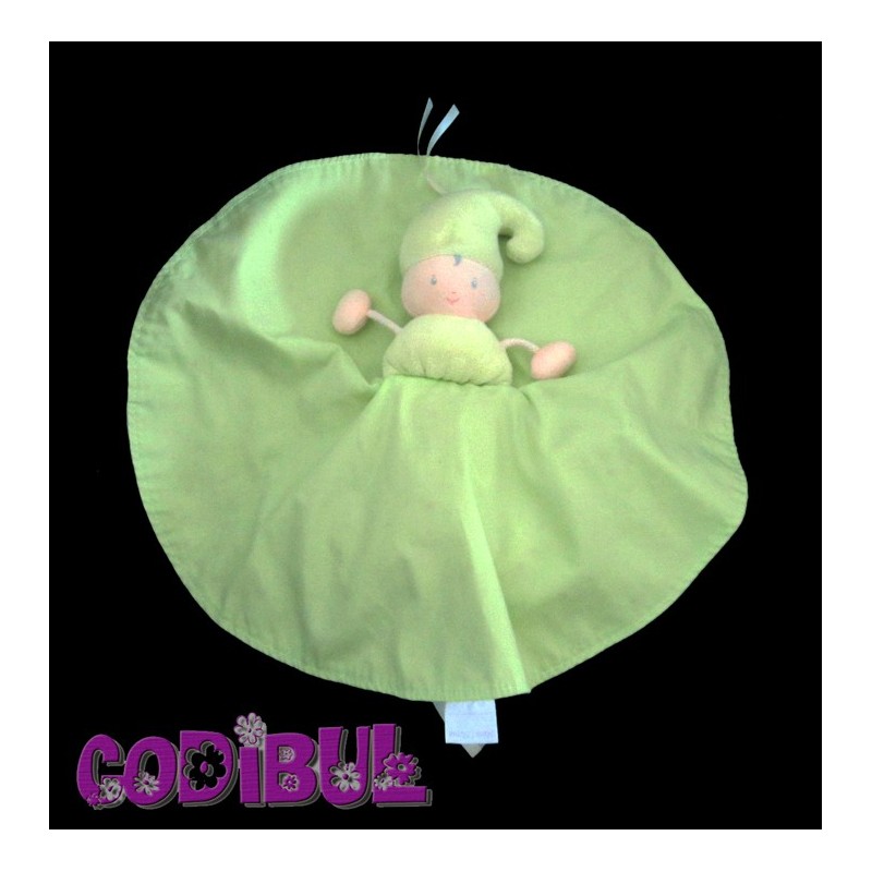 COROLLE Doudou rond lutin rose à pois et vert vice versa grelot