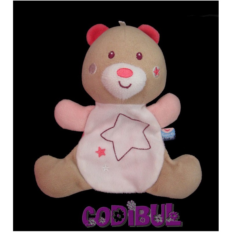 doudou ours blanc rose étoiles SUCRE D ORGE