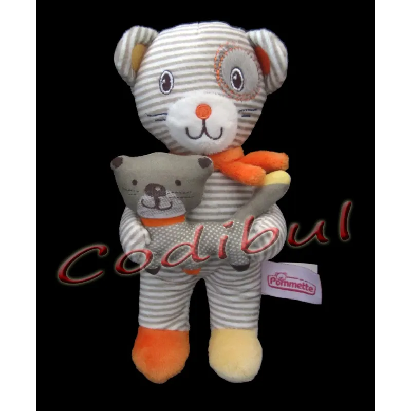 POMMETTE doudou chat rayé et petit chat dans les pattes