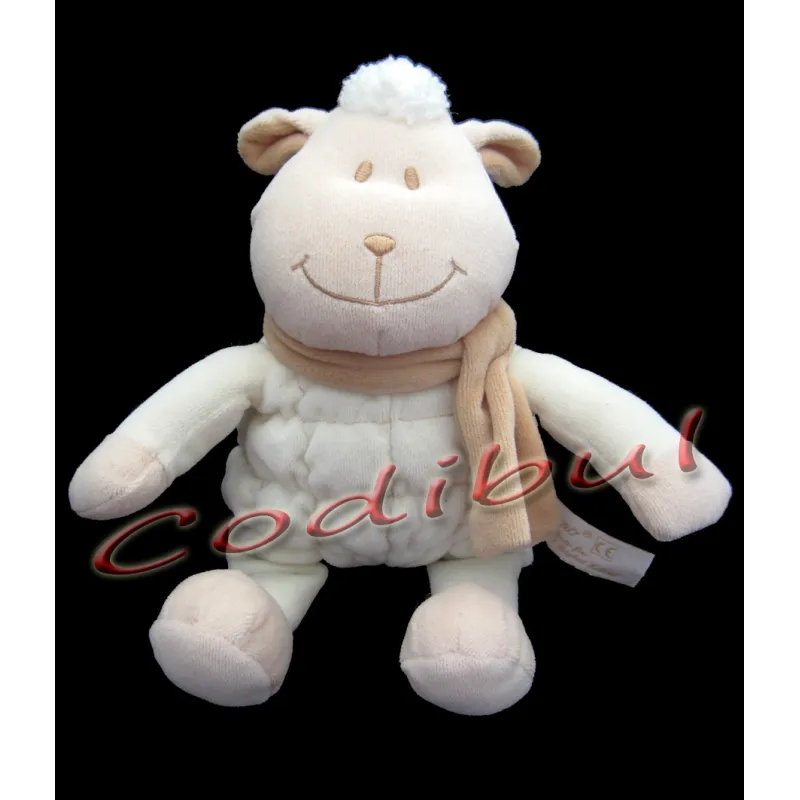 TIAMO Doudou Mouton blanc et marron avec écharpe