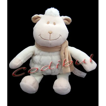 TIAMO Doudou Mouton blanc et marron avec écharpe