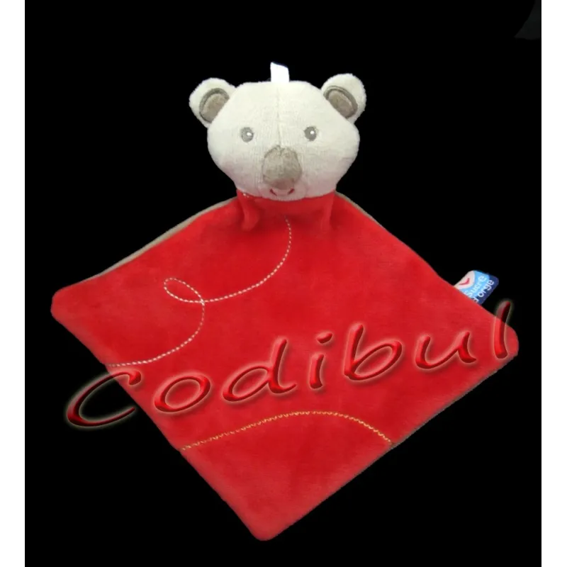 SUCRE D'ORGE Doudou plat ours koala rouge