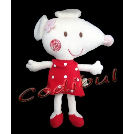 DPAM doudoun semi plat souris robe rouge pois blanc
