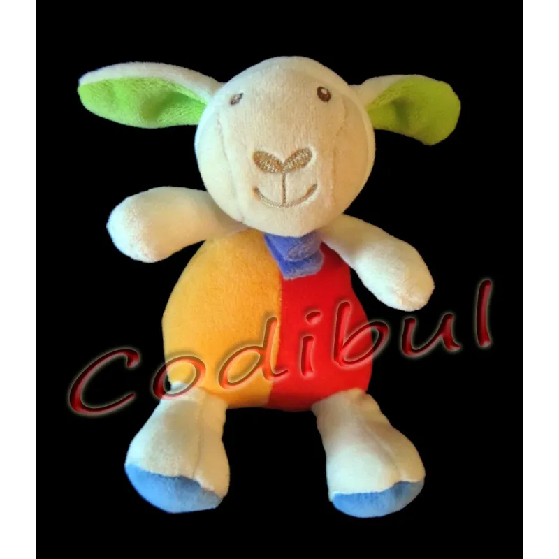 PARADISE TOYS doudou mouton agneau rouge orange hochet