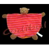 MAXITA Doudou Ours Marron Plat Raye Orange Rose
