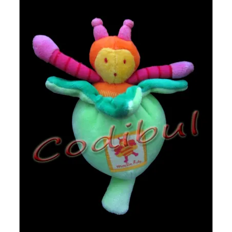 MOULIN ROTY Doudou hochet fleur verte louna l'abeille