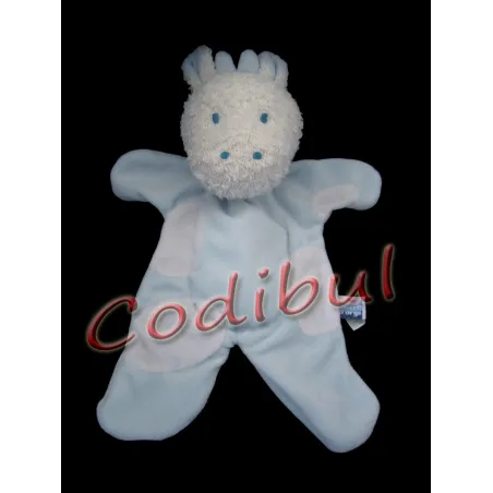 SUCRE D'ORGE Doudou plat vache girafe bleu blanc