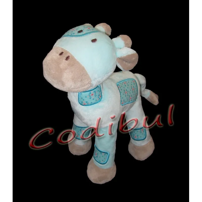TAPE A L'OEIL doudou GIRAFE bleu taches fleurs