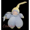 NOUNOURS Doudou semi Plat Lutin Bleu bonnet jaune hochet