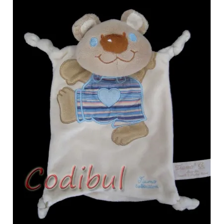 TIAMO Doudou plat ours koala salopette bleu