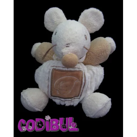 KALOO Doudou boule souris beige marron feuille Pure