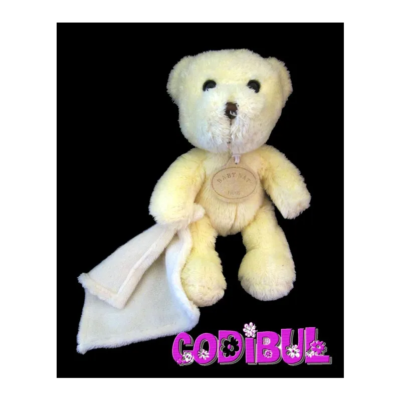 BABY NAT' ours beige jaune avec mouchoir