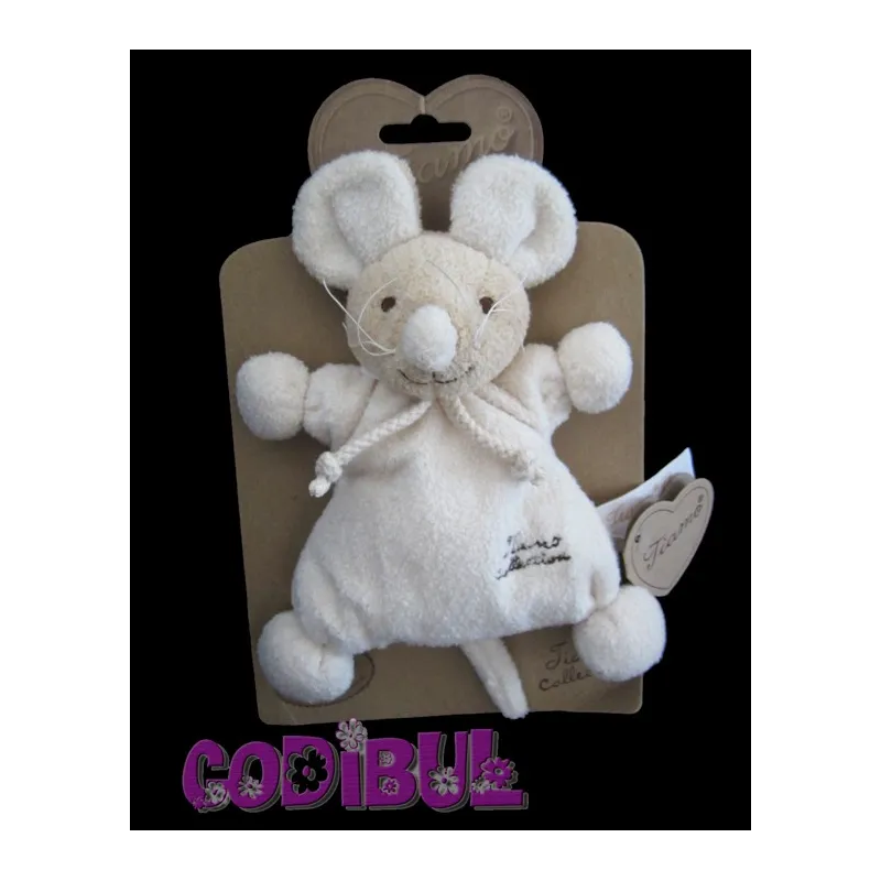 TIAMO Collection Doudou semi plat souris écru hochet