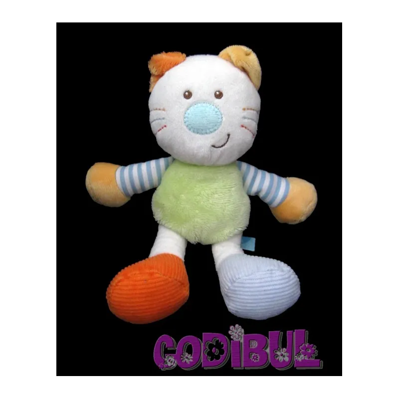 BEBEREVE Doudou chat blanc vert bleu orange