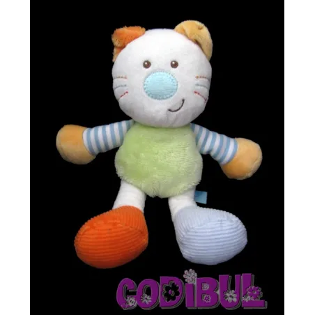 BEBEREVE Doudou chat blanc vert bleu orange