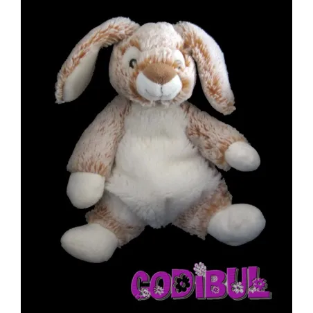 NICOTOY Doudou semi plat lapin fourrure marron ventre blanc