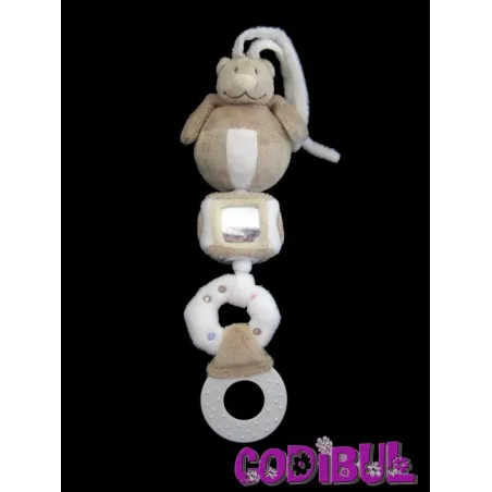 NOUKIE'S Doudou hochet ours rayé marron beige anneau dentition