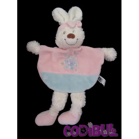 TEX BABY Doudou plat lapin rose bleu bandeau