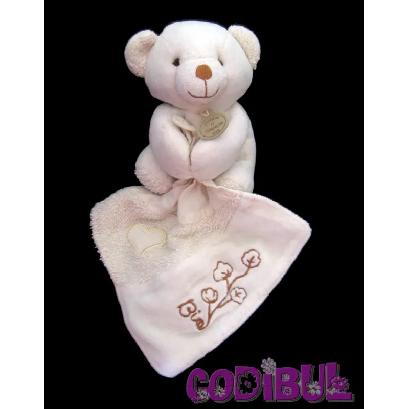 DOUDOU ET COMPAGNIE BIO ours beige avec mouchoir brodé