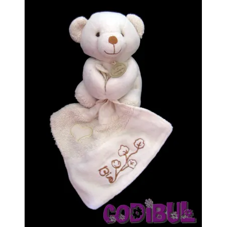 DOUDOU ET COMPAGNIE BIO ours beige avec mouchoir brodé