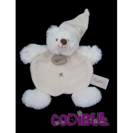 BABY NAT' doudou plat ours blanc croix ventre collection calin