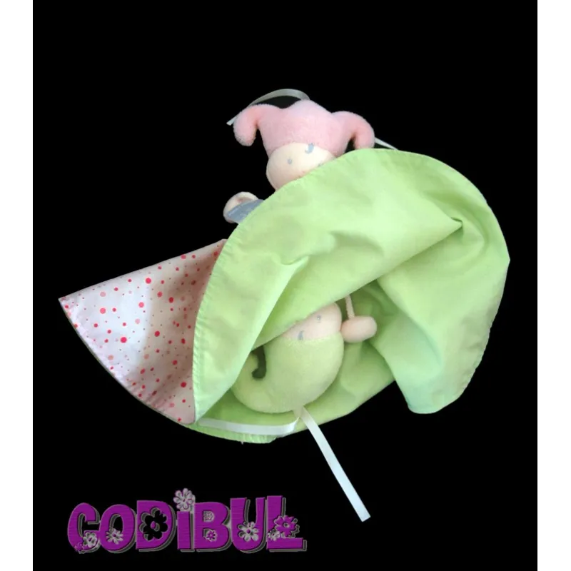 COROLLE doudou vice-versa lutin rose et vert à pois grelot