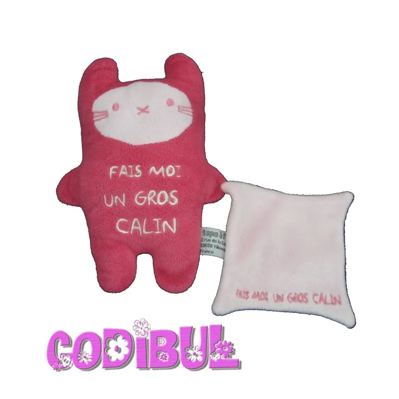 TAPE A L'OEIL doudou semi plat chat rose mouchoir