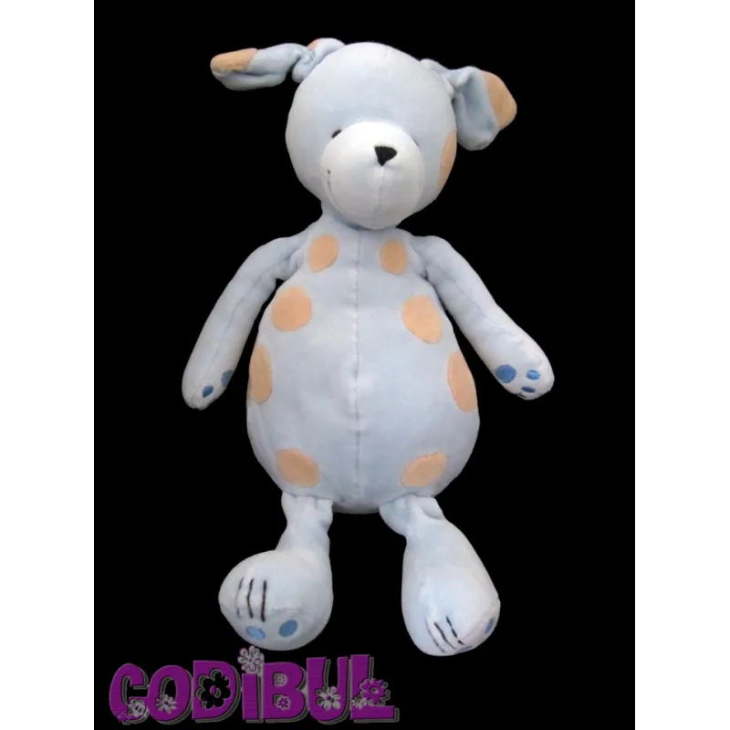 OKAIDI Doudou chien bleu tâches beige