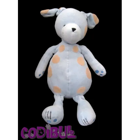 OKAIDI Doudou chien bleu tâches beige