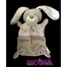 NICOTOY doudou plat lapin rose et beige croix