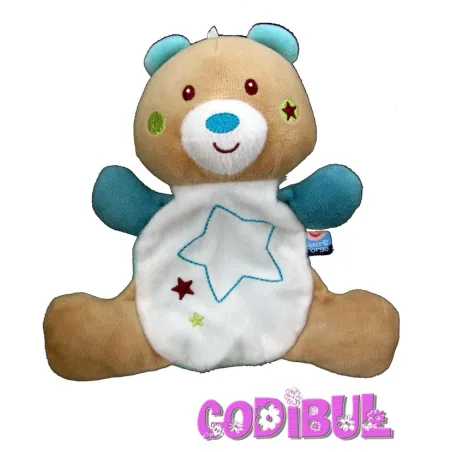 SUCRE D'ORGE doudou ours blanc bleu beige étoile brodée