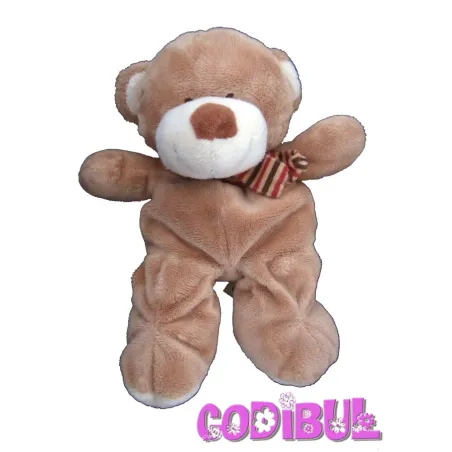 NICOTOY DOUDOU PANTIN OURS MARRON  écharpe rayée