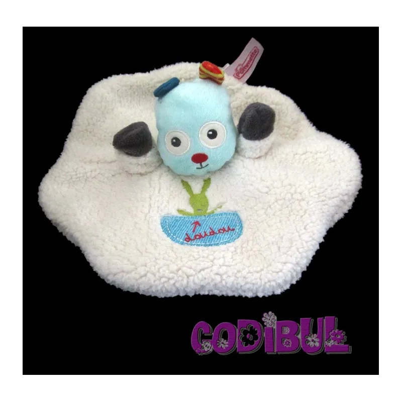POMMETTE Doudou rond chien lapin blanc et bleu