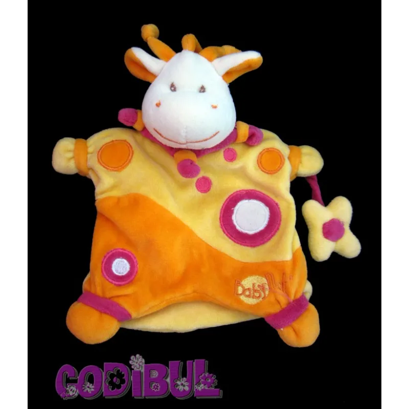 BABY NAT' doudou marionnette girafe orange rose fleur