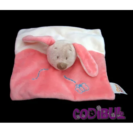 DOUKIDOU doudou plat chien rose beige papillon brodé