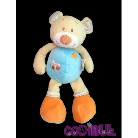 DOUKIDOU doudou ours beige bleu orange voiture