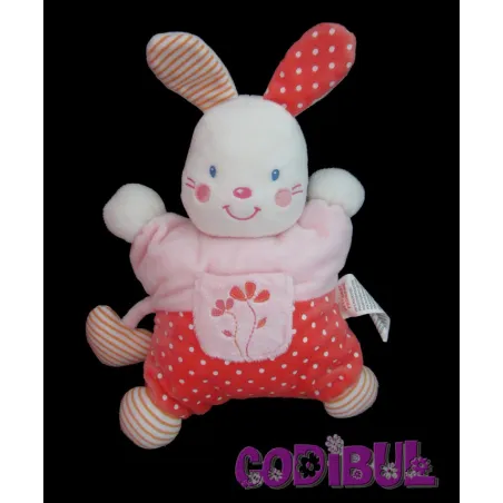 NICOTOY KIABI doudou semi plat lapin rose pois fleurs coeur