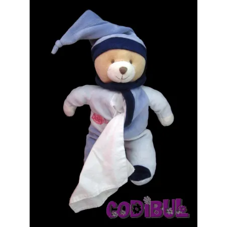 BABY NAT' Doudou ours bleu mouchoir blanc