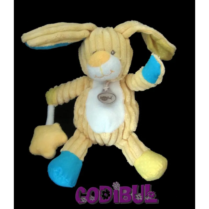 BABY NAT' doudou lapin jaune bleu hochet
