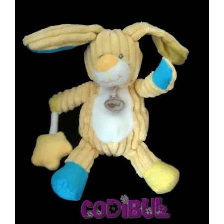 BABY NAT' doudou lapin jaune bleu hochet