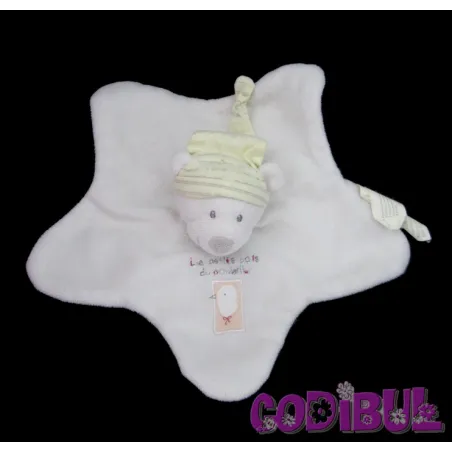 NICOTOY Doudou ours blanc les petits pois du poulailler