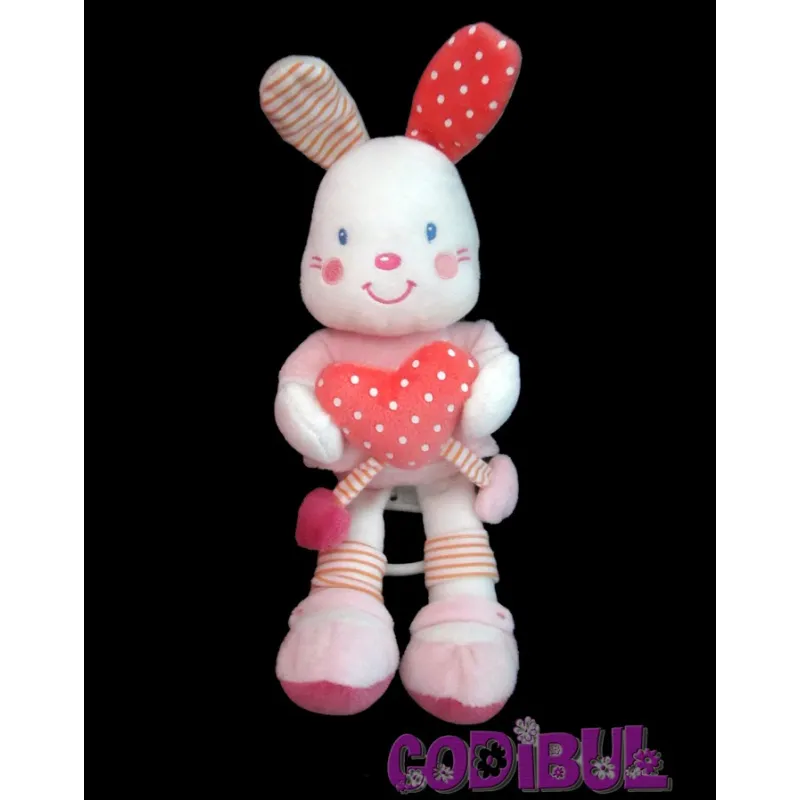 KIABI doudou lapin musical robe rose coeur pois