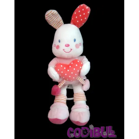 KIABI doudou lapin musical robe rose coeur pois