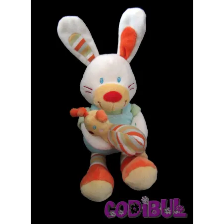 NICOTOY Doudou musical lapin orange vert bleu escargot