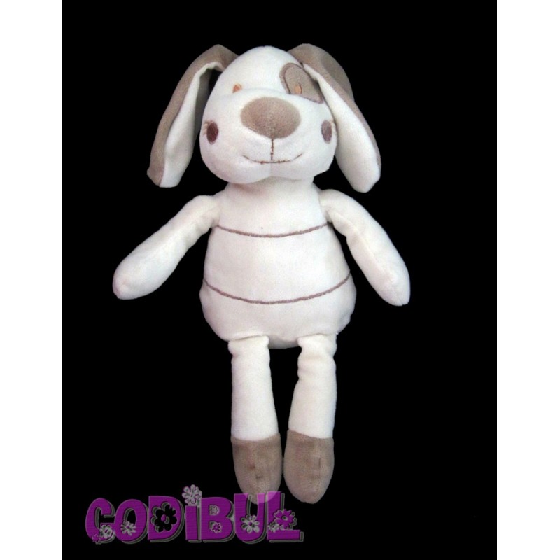 Vertbaudet Doudou Chien Blanc Marron Cocard