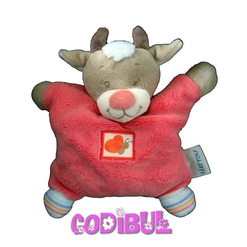NATTOU doudou semi plat vache rose les zamis hochet
