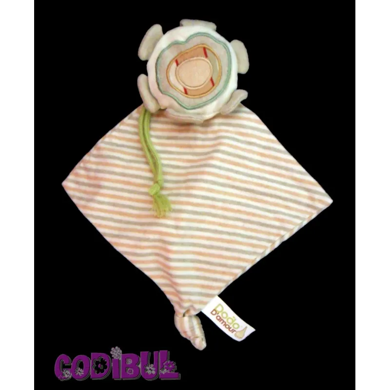 DODO D'AMOUR MGM Doudou plat fleur beige rayé kaki
