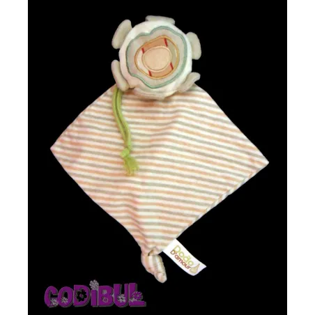 DODO D'AMOUR MGM Doudou plat fleur beige rayé kaki