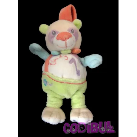 BABY NAT' doudou musical panda pandy mauve vert blanc