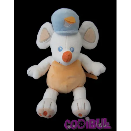 KIMBALOO doudou souris blanche orange chapeau bleu KMB